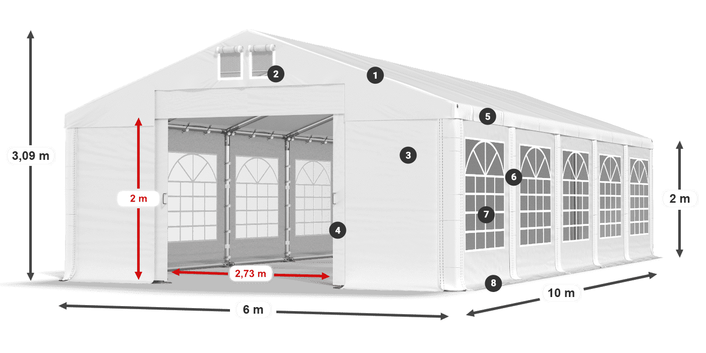 Tetto: MS 580 PVC Pareti: FR 620 PVC 2m leggenda