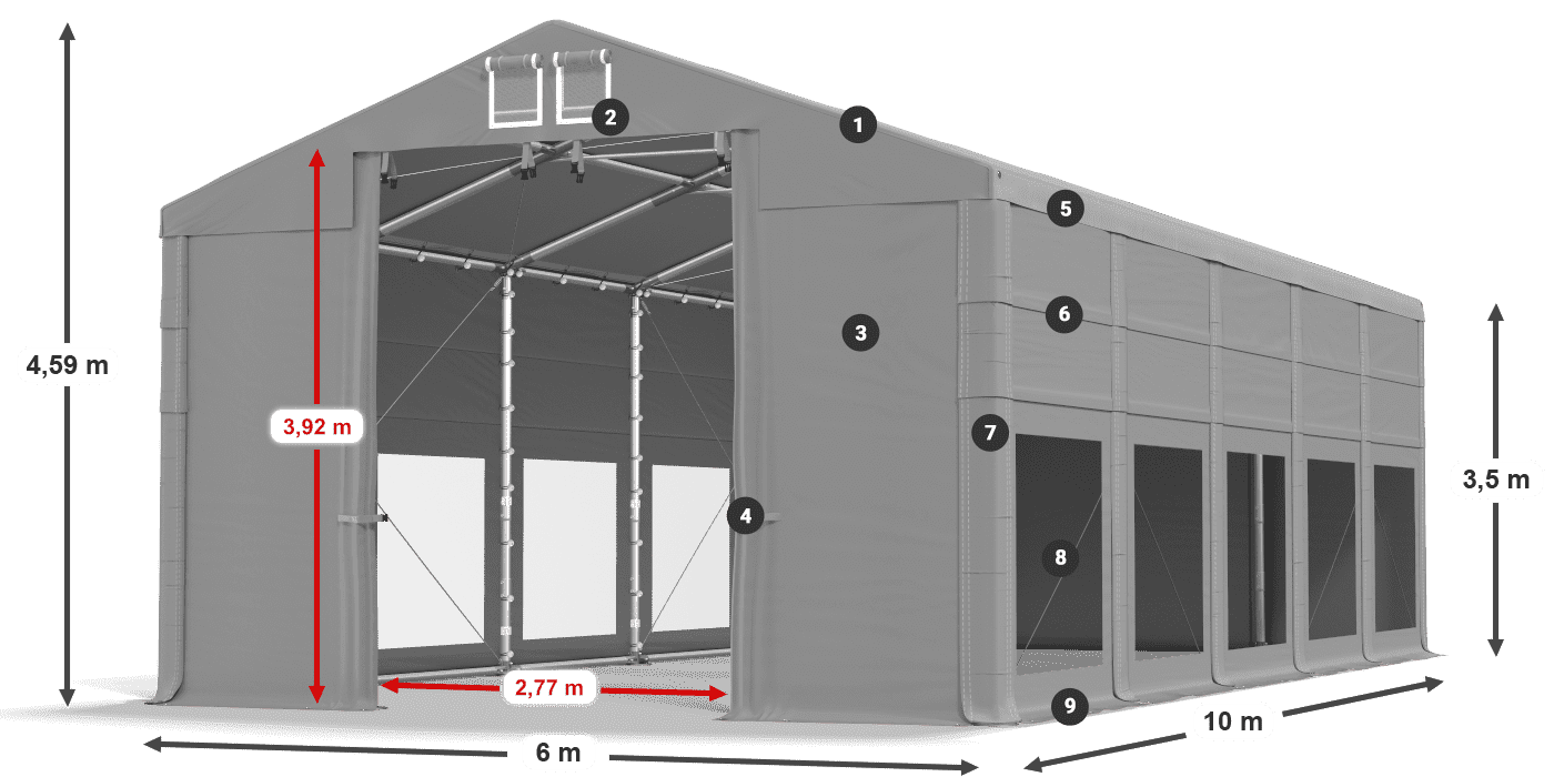Tetto: FR 620 PVC Pareti: MS 580 PVC 3.5m leggenda