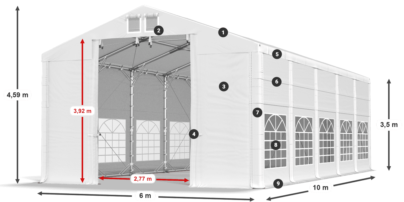 Tetto: FR 620 PVC Pareti: SD 500 PVC 3.5m leggenda
