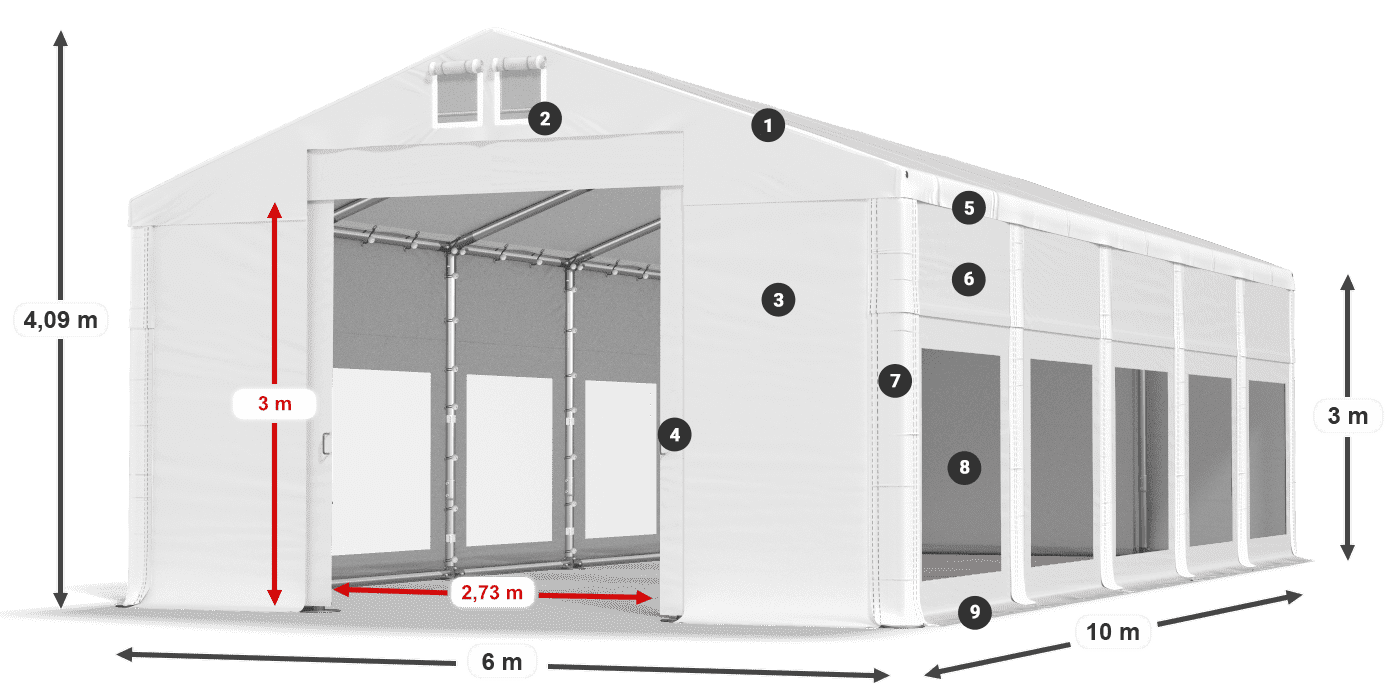 Tetto: MS 580 PVC Pareti: MS 580 PVC 3m leggenda
