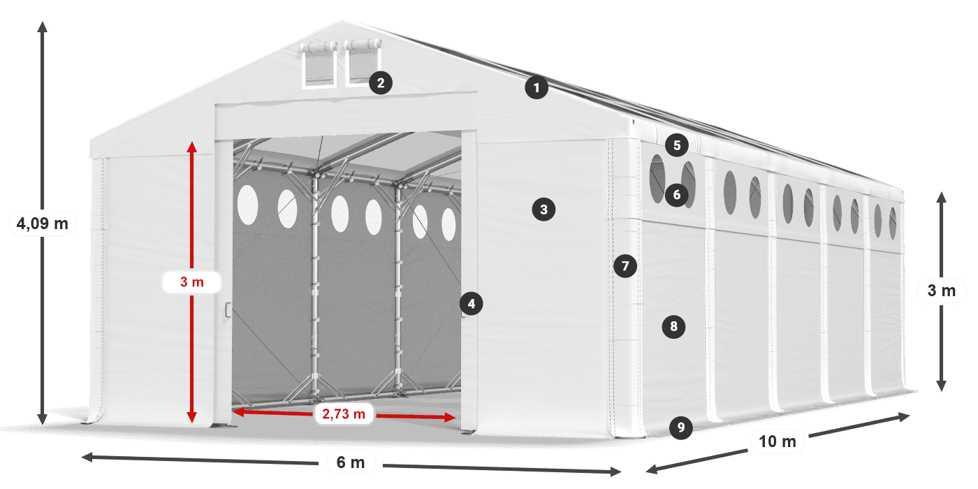 Tetto: MS T 580 PVC Pareti: SD O 500 PVC 3m leggenda