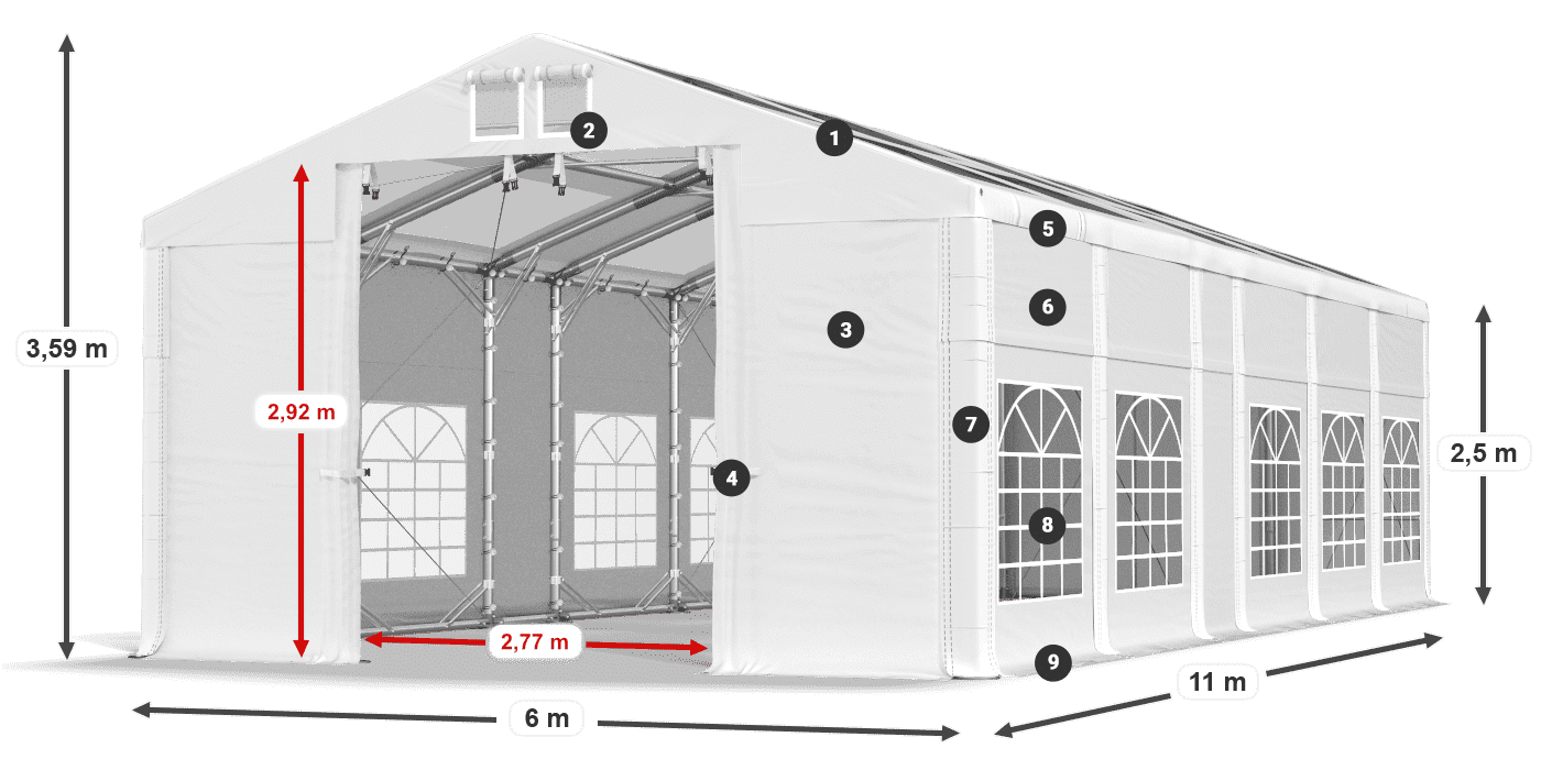 Tetto: MS T 580 PVC Pareti: FR 620 PVC 2.5m leggenda