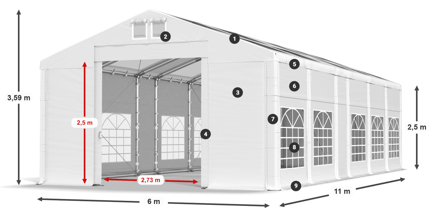 Tetto: MS T 580 PVC Pareti: FR 620 PVC 2.5m leggenda