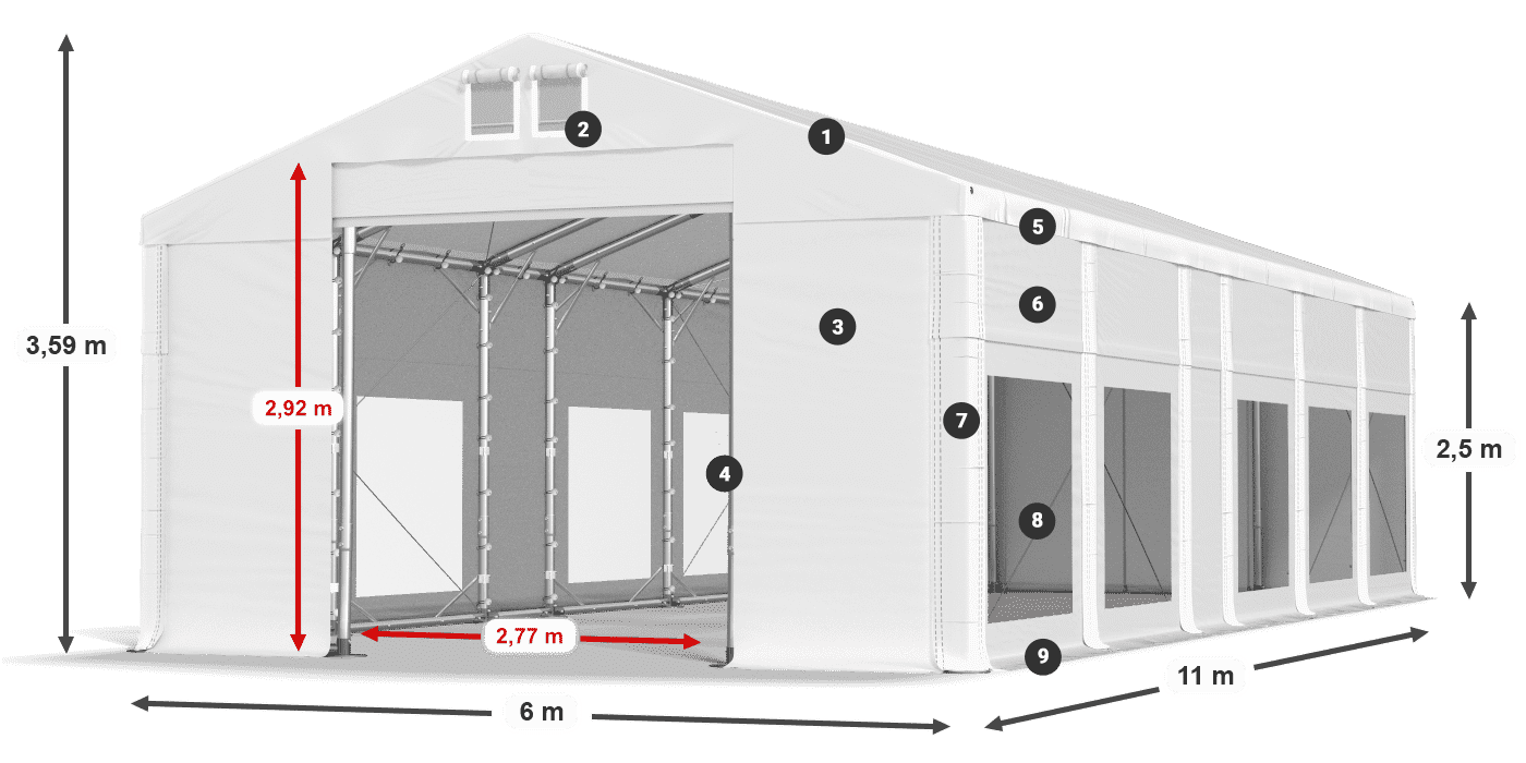 Tetto: MS 580 PVC Pareti: MS 580 PVC 2.5m leggenda