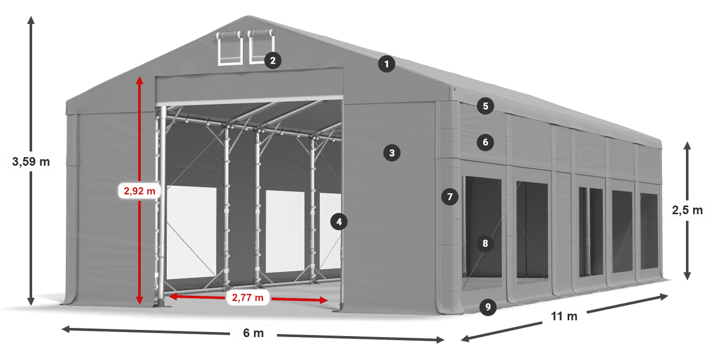 Tetto: MS 580 PVC Pareti: MS 580 PVC 2.5m leggenda