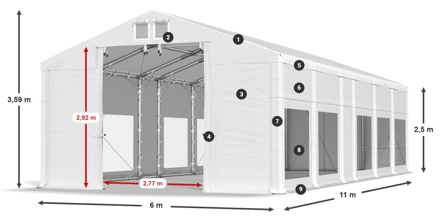 Tetto: MS 580 PVC Pareti: MS 580 PVC 2.5m leggenda