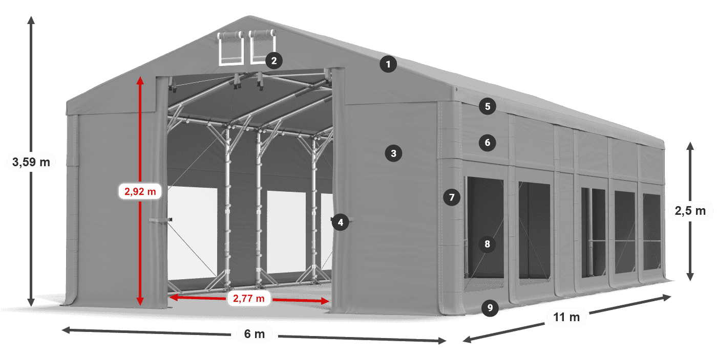 Tetto: MS 580 PVC Pareti: MS 580 PVC 2.5m leggenda
