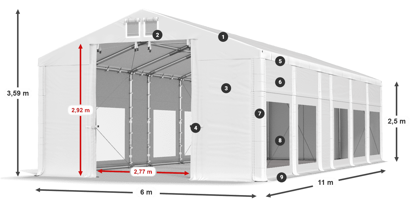 Tetto: MS 580 PVC Pareti: MS 580 PVC 2.5m leggenda