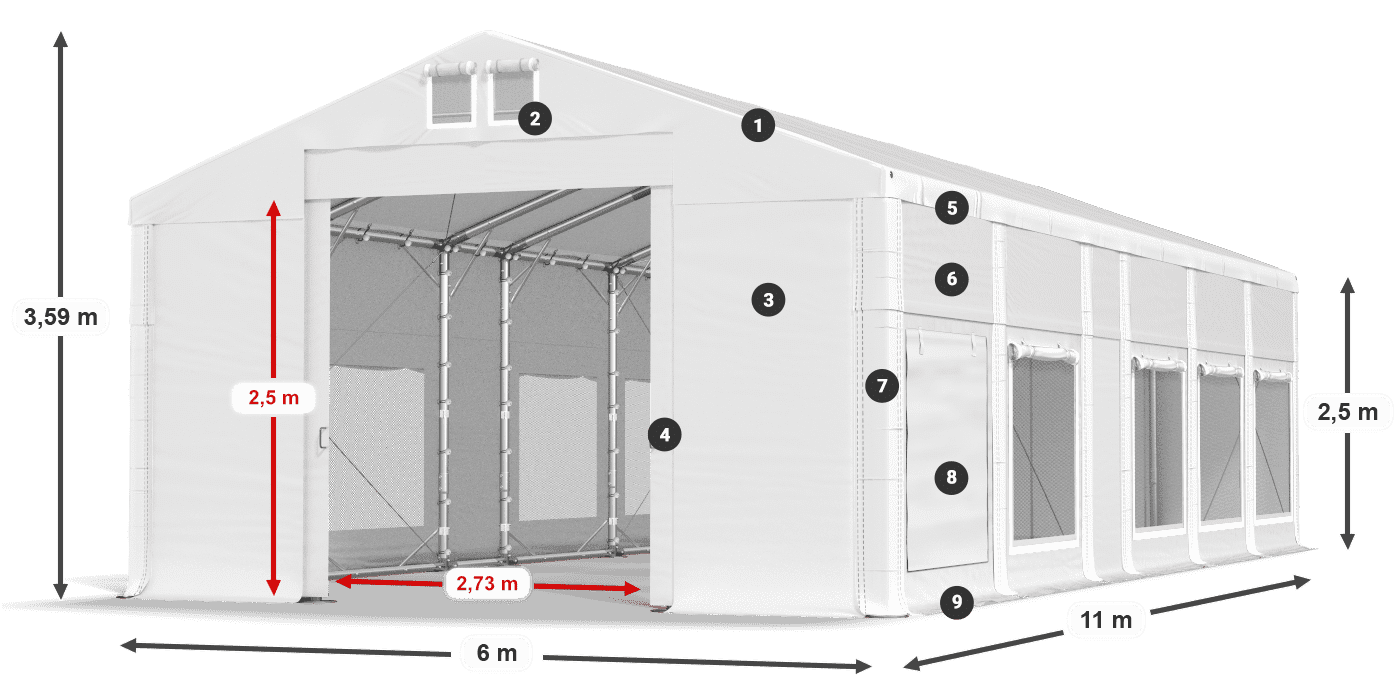 Tetto: MS 580 PVC Pareti: SD M 500 PVC 2.5m leggenda