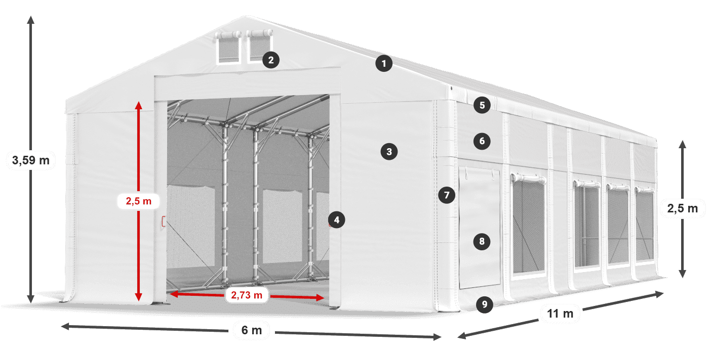 Tetto: MS 580 PVC Pareti: SD M 500 PVC 2.5m leggenda