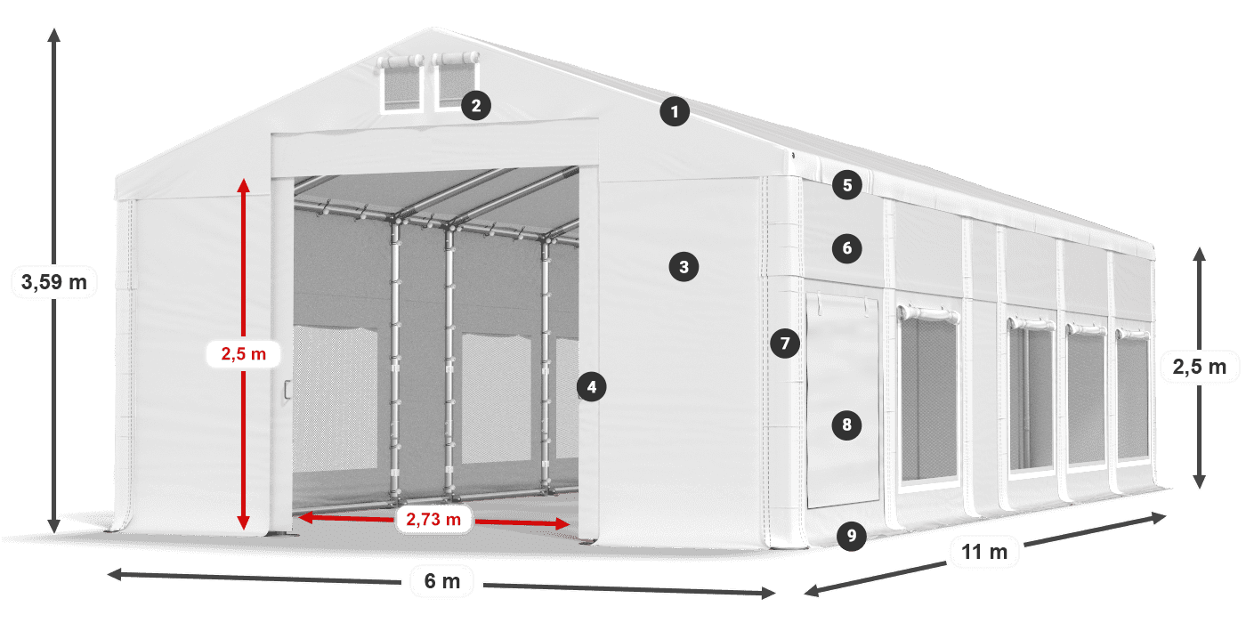 Tetto: MS 580 PVC Pareti: SD M 500 PVC 2.5m leggenda