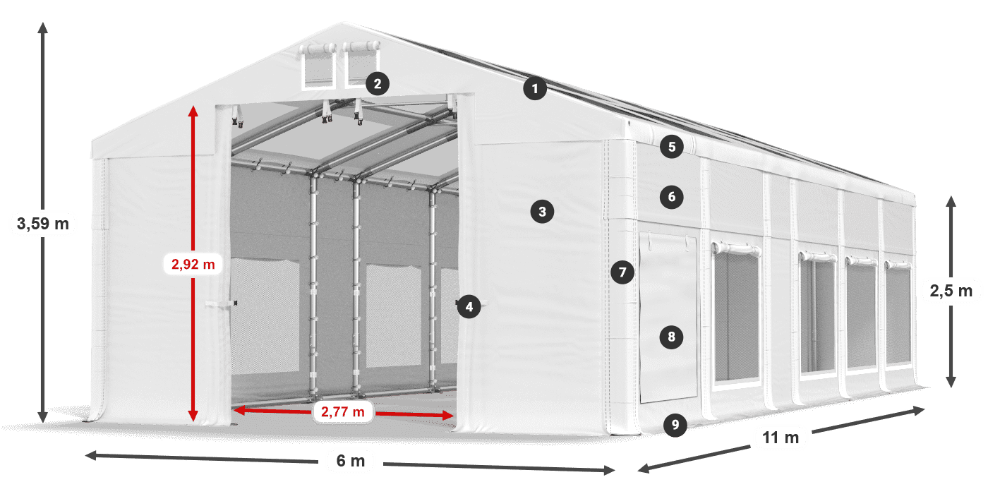 Tetto: MS T 580 PVC Pareti: SD M 500 PVC 2.5m leggenda