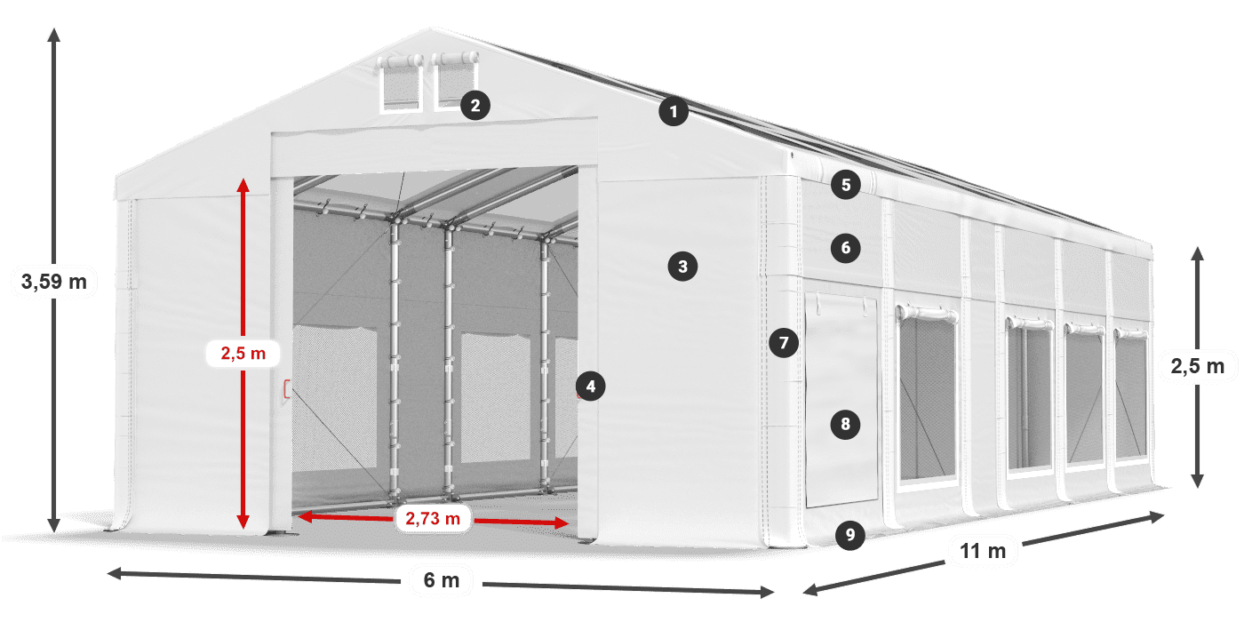 Tetto: MS T 580 PVC Pareti: SD M 500 PVC 2.5m leggenda