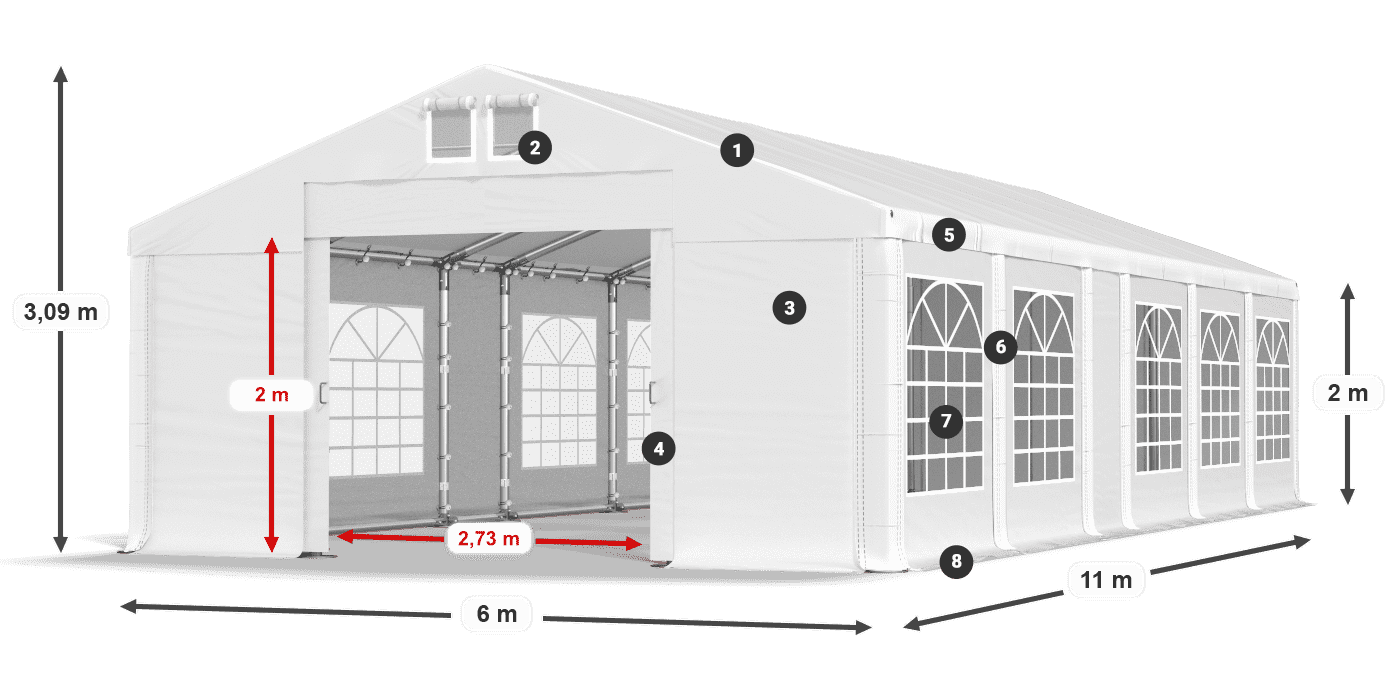 Tetto: MS 580 PVC Pareti: FR 620 PVC 2m leggenda