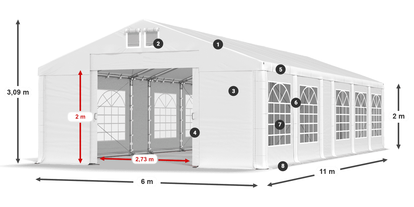 Tetto: MS 580 PVC Pareti: FR 620 PVC 2m leggenda