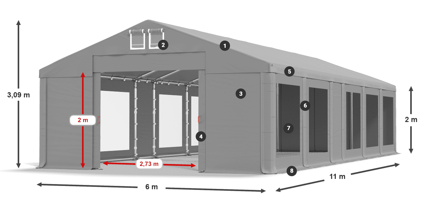 Tetto: MS 580 PVC Pareti: MS 580 PVC 2m leggenda