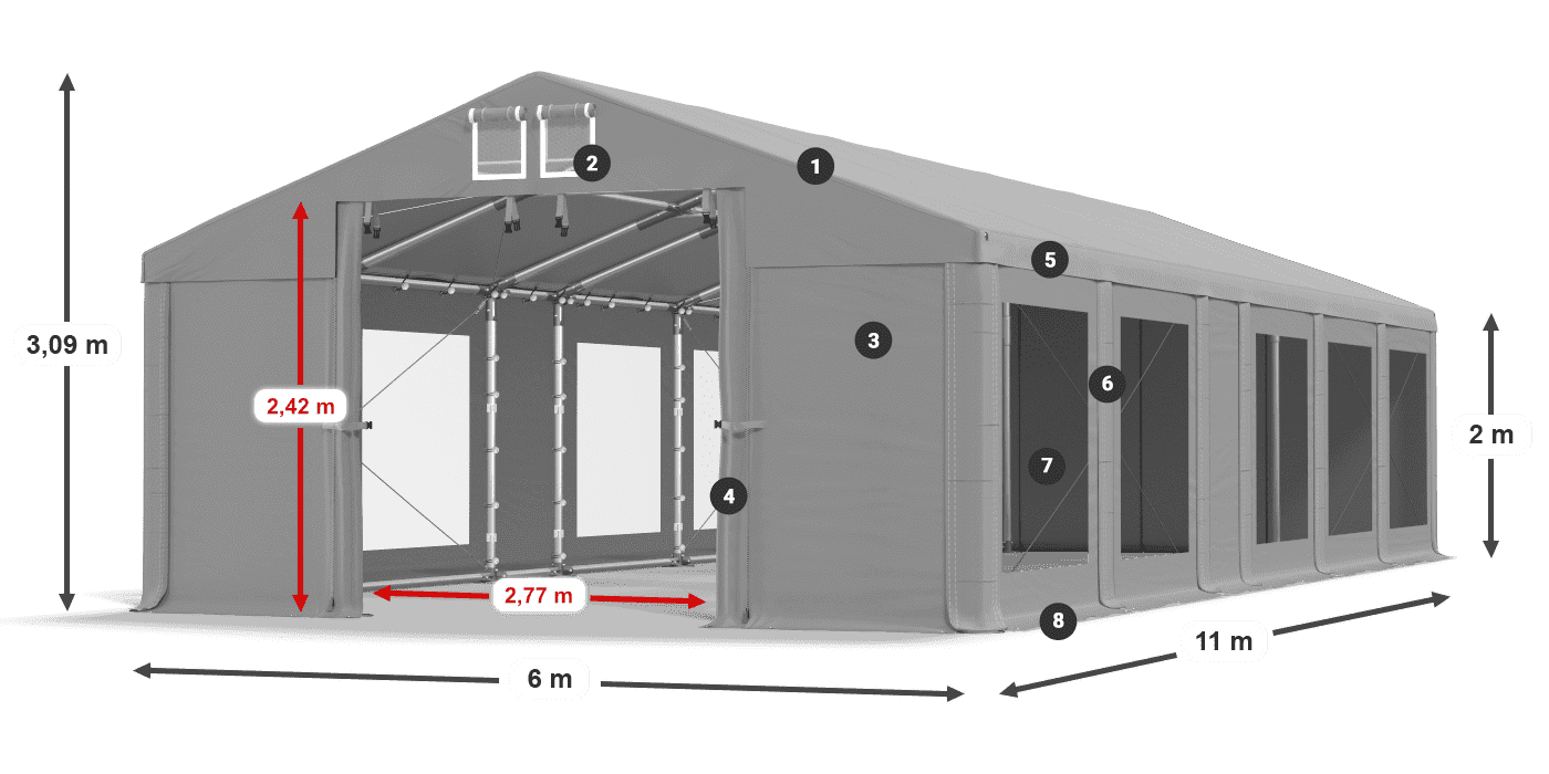 Tetto: MS 580 PVC Pareti: MS 580 PVC 2m leggenda