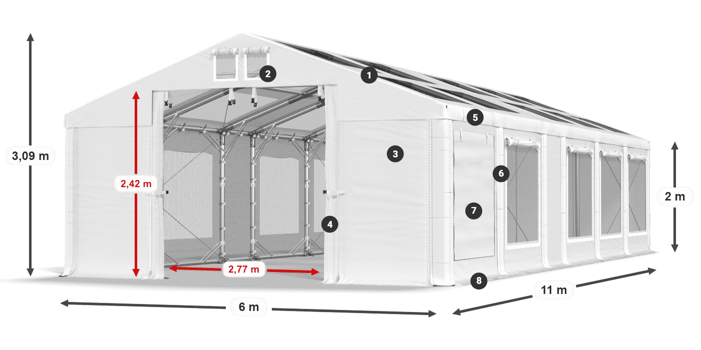 Tetto: MS T 580 PVC Pareti: SDM 500 PVC 2m leggenda
