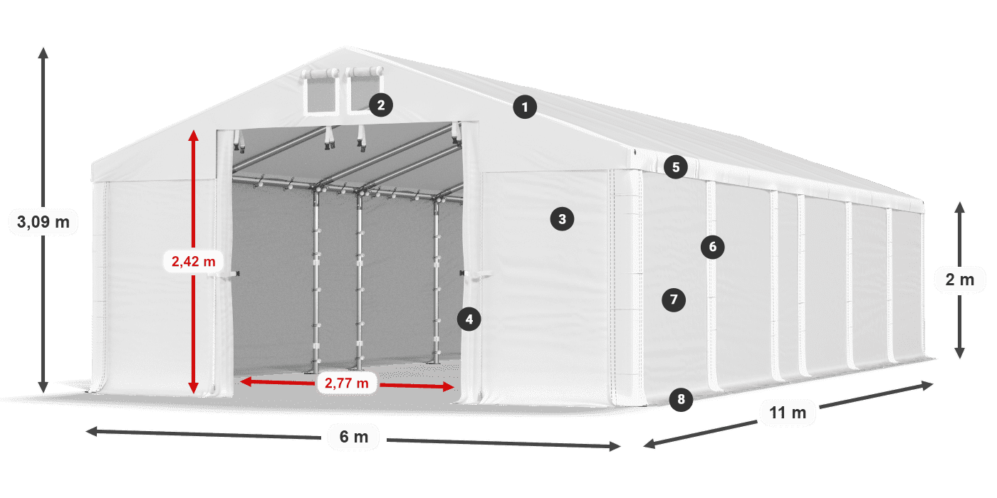 Tetto: MS 580 PVC Pareti: SD 500 PVC 2m leggenda