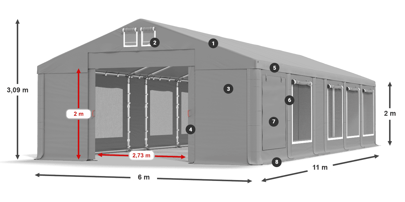 Tetto: MS 580 PVC Pareti: SD M 500 PVC 2m leggenda