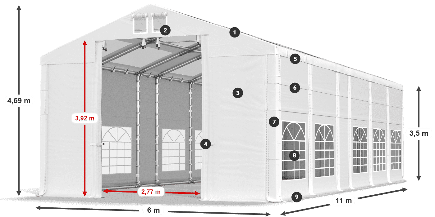 Tetto: MS T 580 PVC Pareti: FR 620 PVC 2.5m leggenda