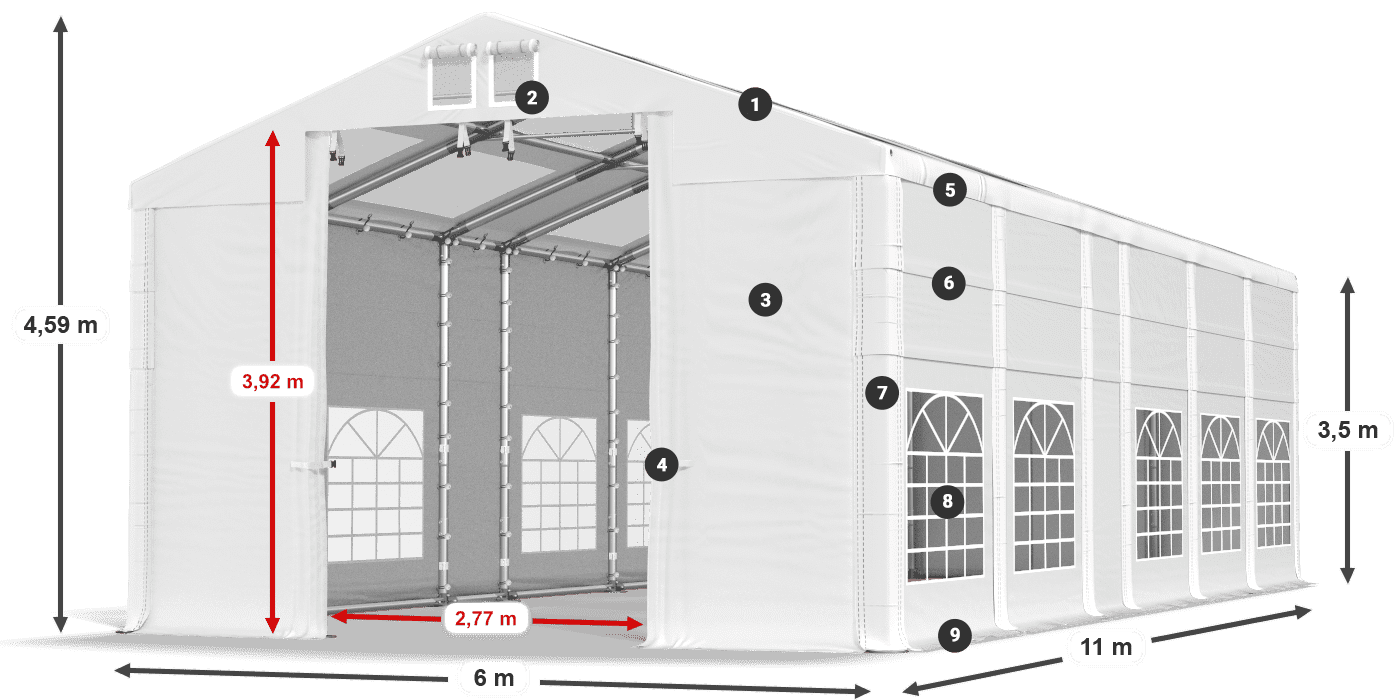 Tetto: MS T 580 PVC Pareti: SD 500 I PVC 3.5m leggenda