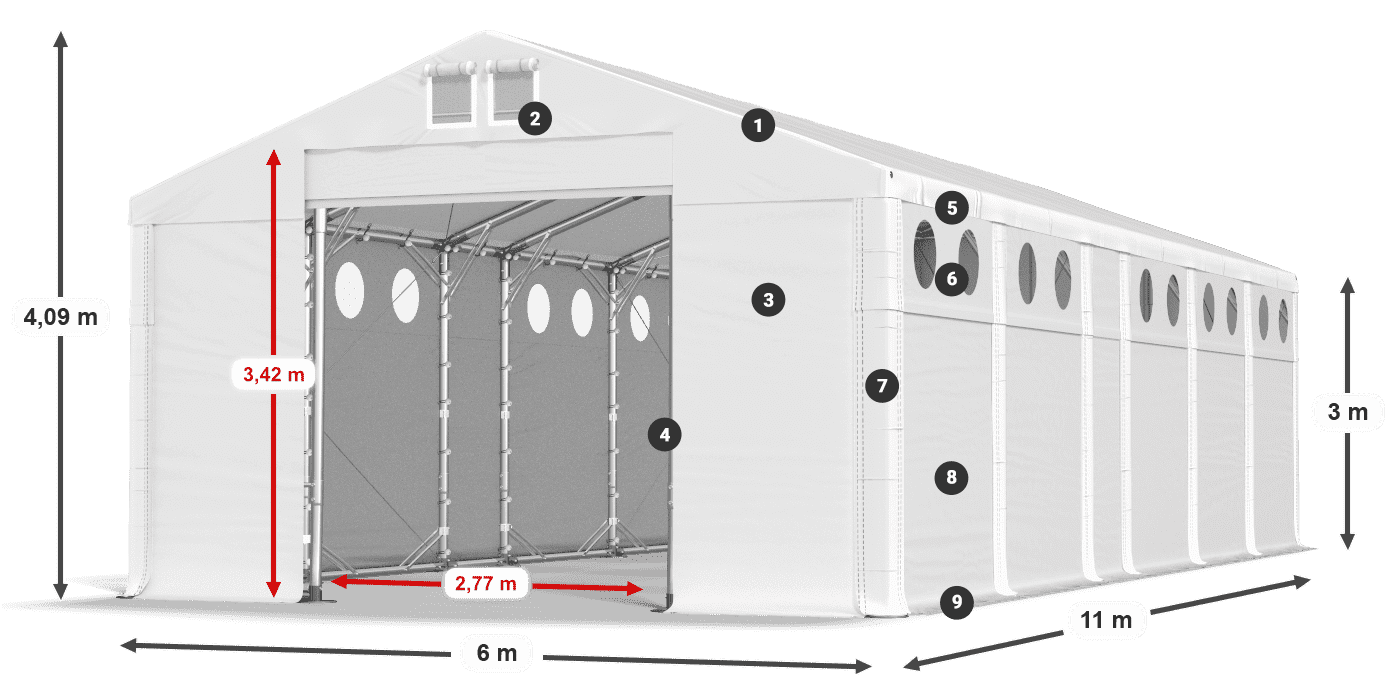 Tetto: MS 580 PVC Pareti: SD O 500 PVC 3m leggenda