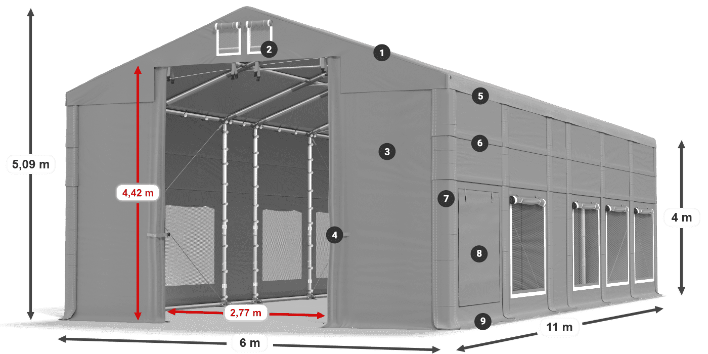 Tetto: FR 620 PVC Pareti: SD 500 PVC 4m leggenda