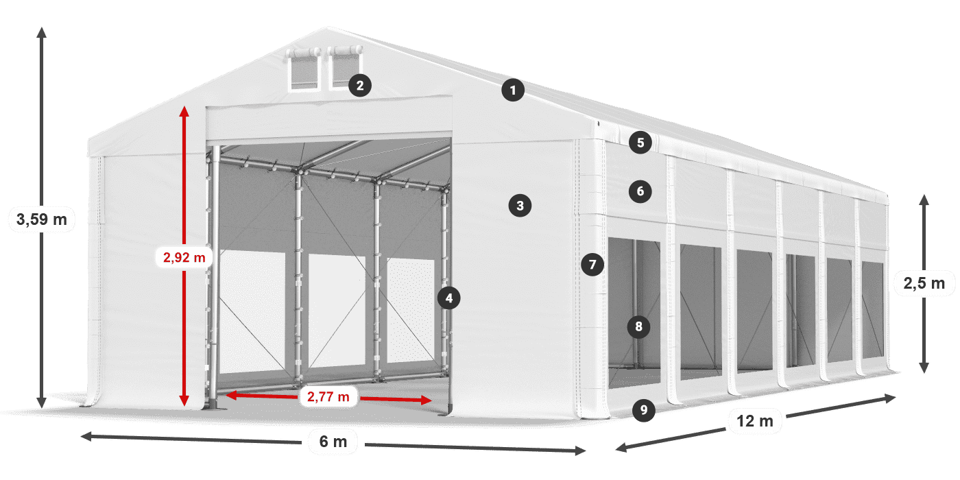Tetto: FR 620 PVC Pareti: MS 580 PVC 2.5m leggenda