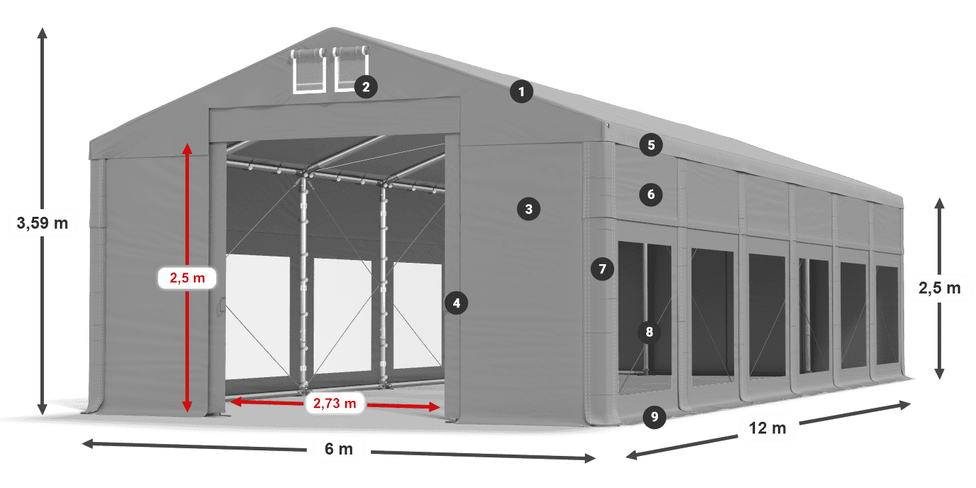 Tetto: FR 620 PVC Pareti: MS 580 PVC 2.5m leggenda