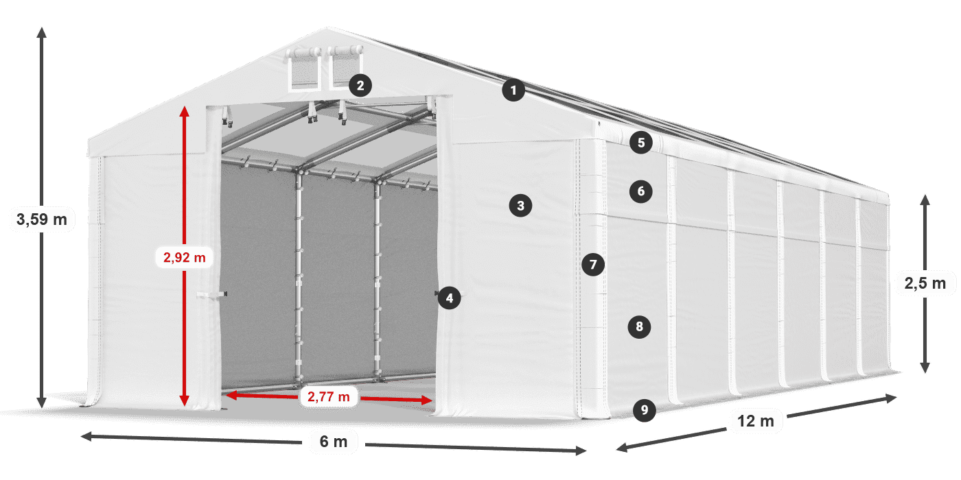 Tetto: MS T 580 PVC Pareti: FR 620 PVC 2.5m leggenda