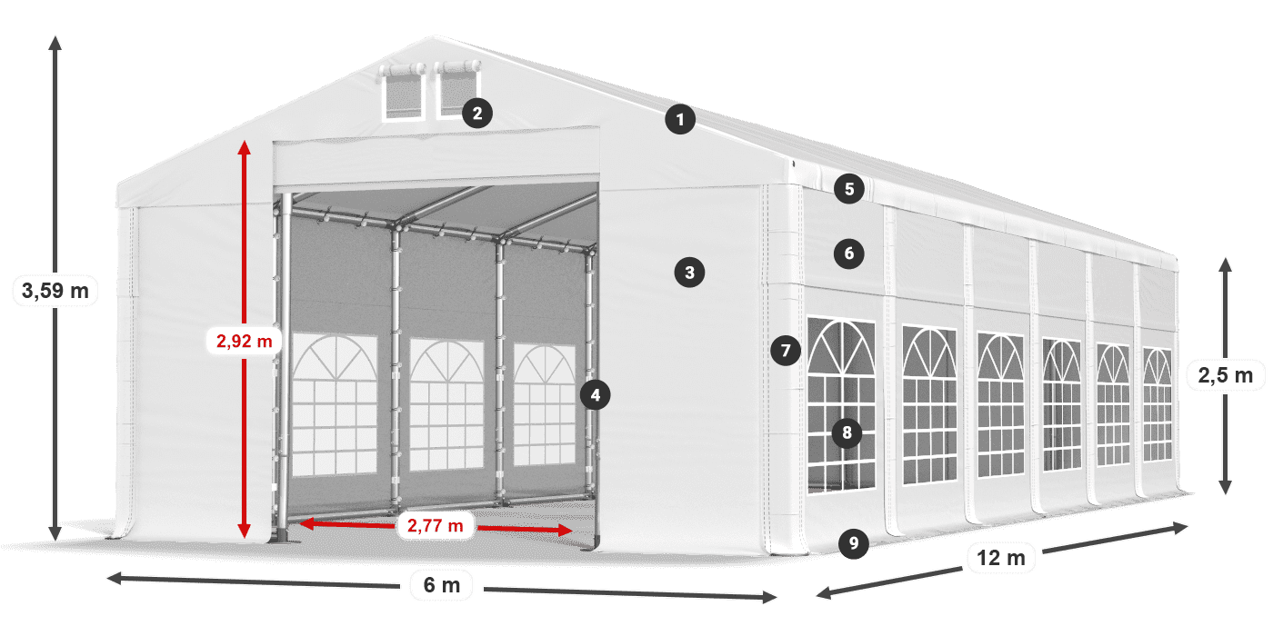 Tetto: MS 580 PVC Pareti: FR 620 PVC 2.5m leggenda