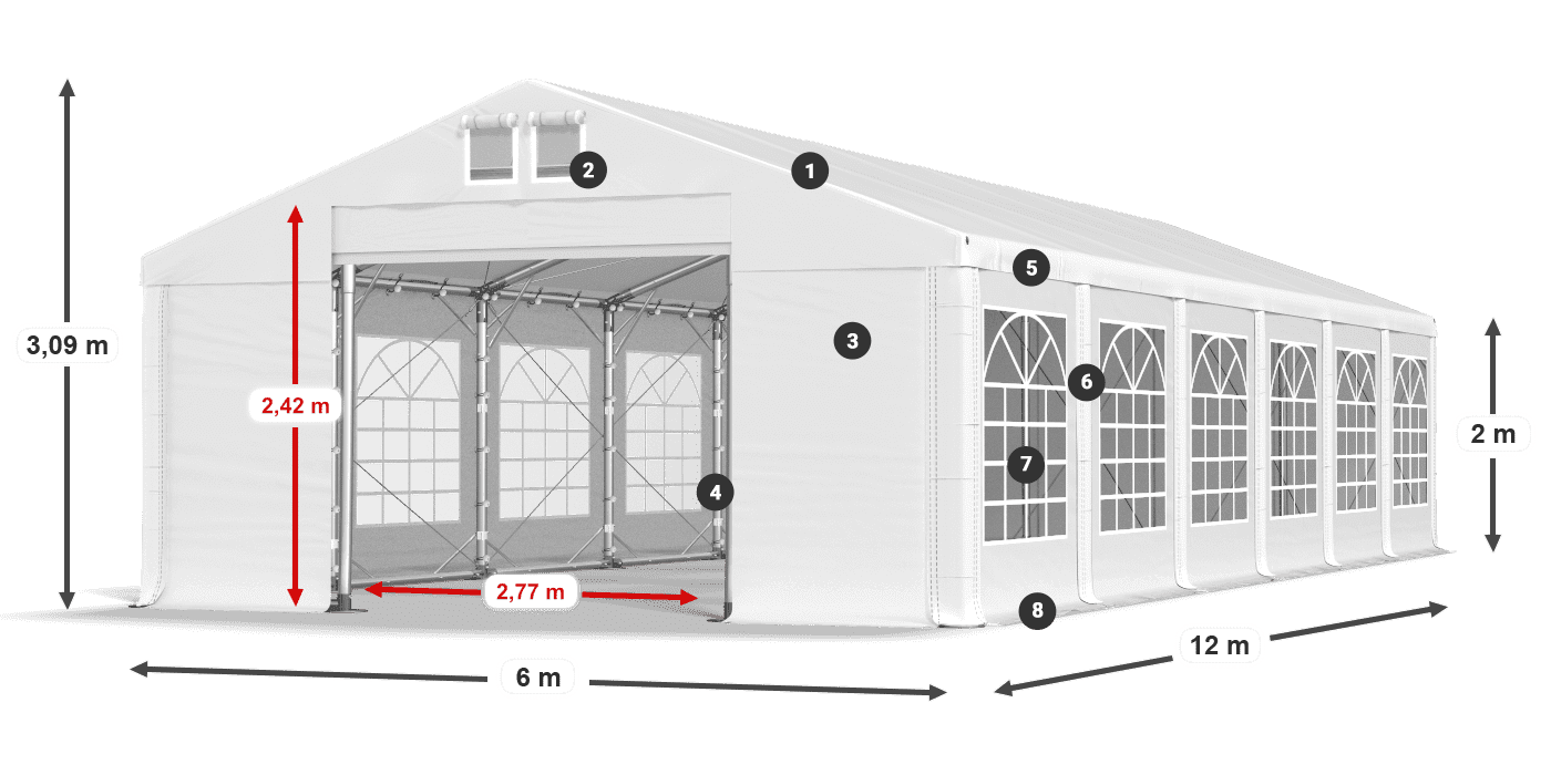 Tetto: MS 580 PVC Pareti: FR 620 PVC 2m leggenda