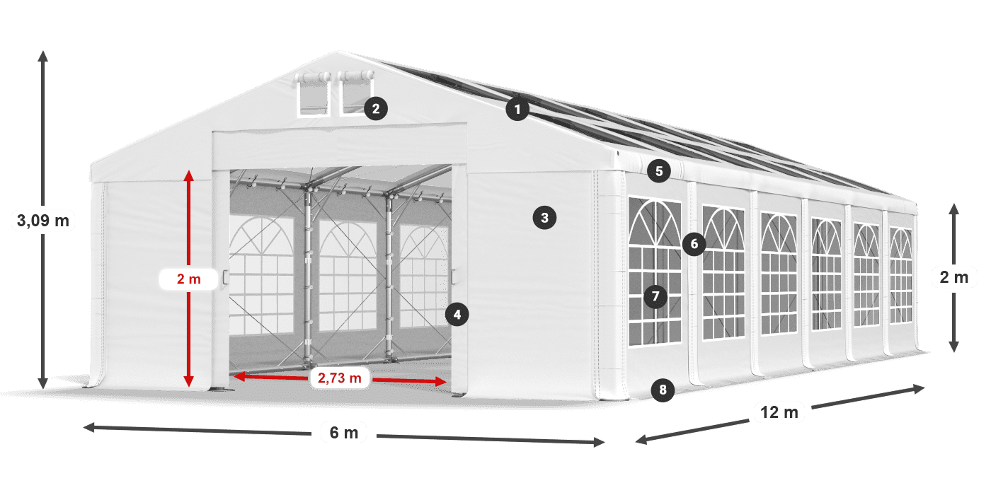 Tetto: MS T 580 PVC Pareti: FR 620 PVC 2m leggenda