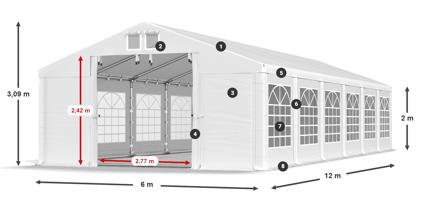 Tetto: MS 580 PVC Pareti: FR 620 PVC 2m leggenda
