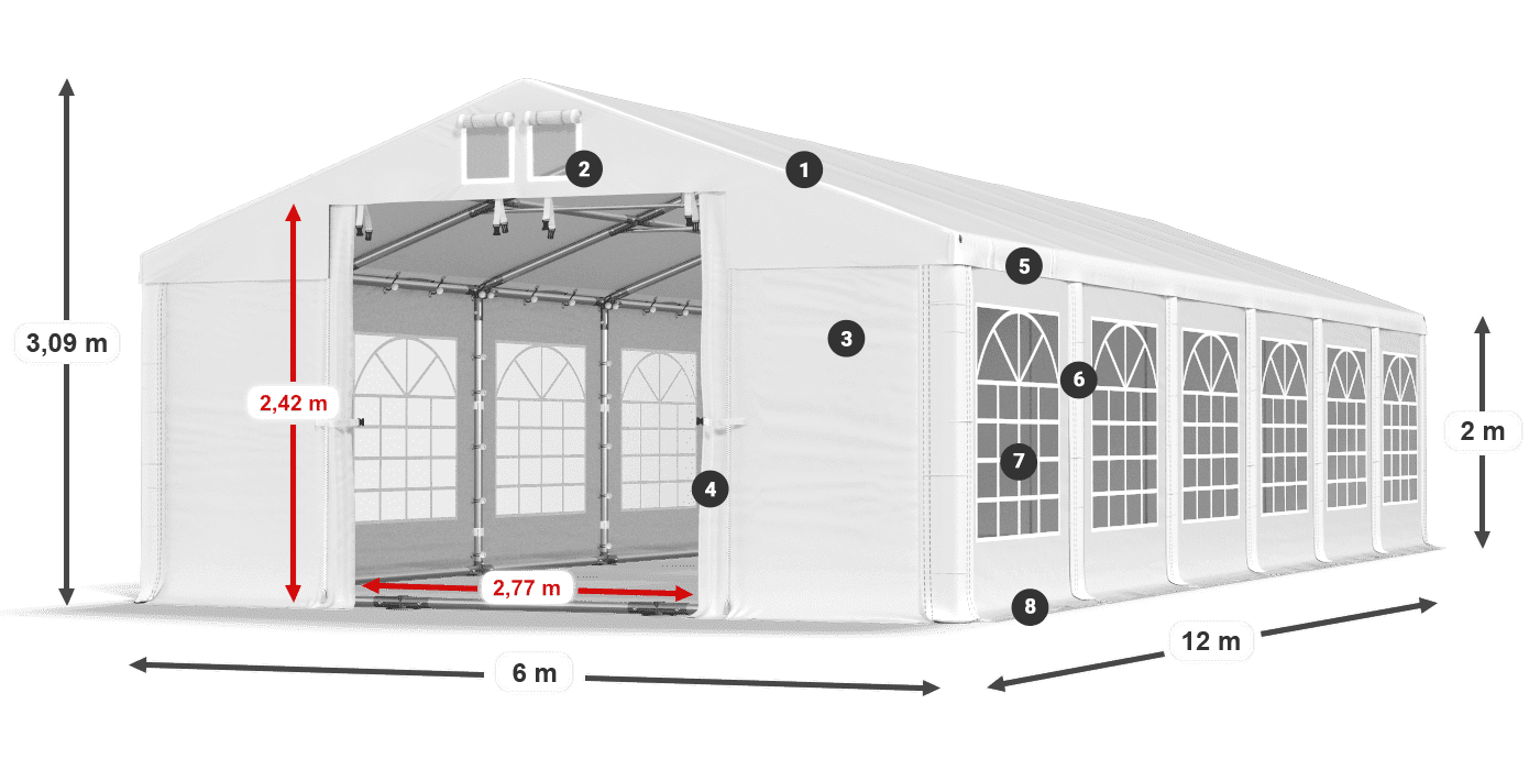 Tetto: MS 580 PVC Pareti: FR 620 PVC 2m leggenda