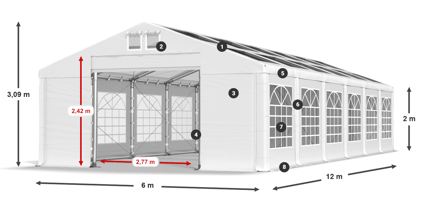 Tetto: MS T 580 PVC Pareti: FR 620 PVC 2m leggenda