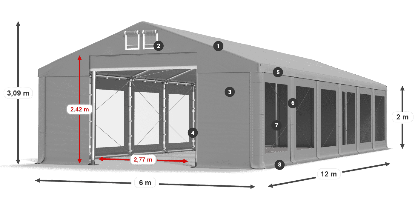 Tetto: MS 580 PVC Pareti: MS 580 PVC 2m leggenda