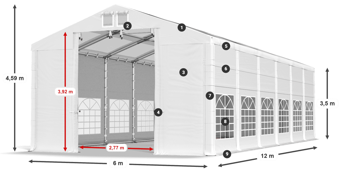 Tetto: MS T 580 PVC Pareti: FR 620 PVC 2.5m leggenda