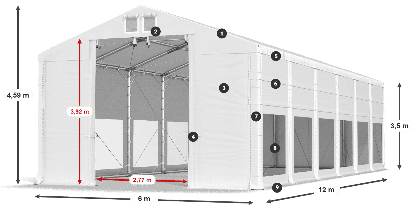 Tetto: MS 580 PVC Pareti: MS 580 PVC 3.5m leggenda