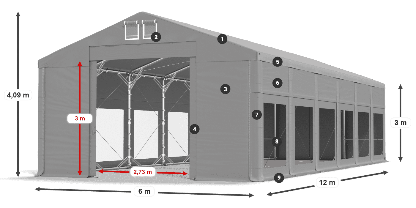 Tetto: MS 580 PVC Pareti: MS 580 PVC 3m leggenda