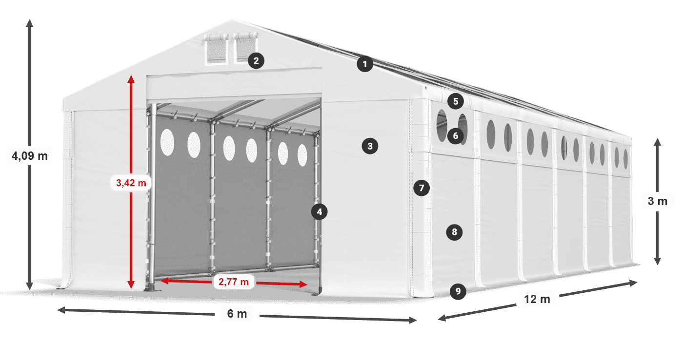 Tetto: MS T 580 PVC Pareti: MS O 580 PVC 3m leggenda