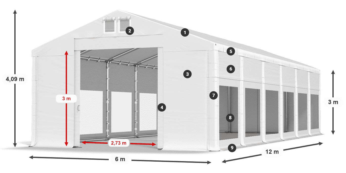 Tetto: MS 580 PVC Pareti: MS 580 PVC 3m leggenda