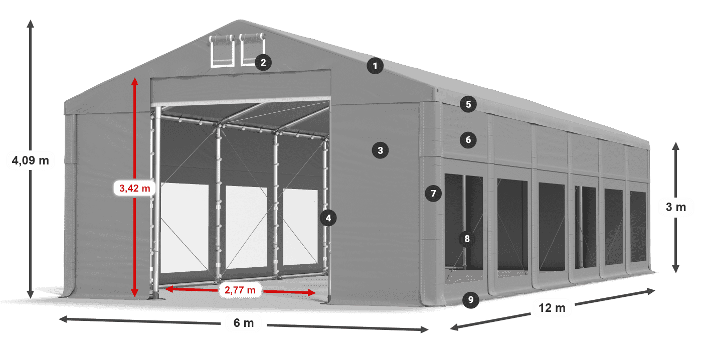 Tetto: MS 580 PVC Pareti: MS 580 PVC 3m leggenda