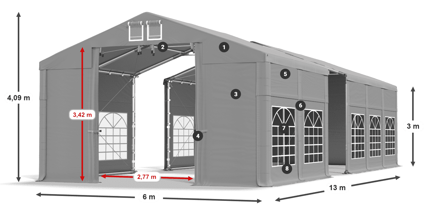 Tetto: FR 620 PVC Pareti: SD 500 PVC 3m leggenda