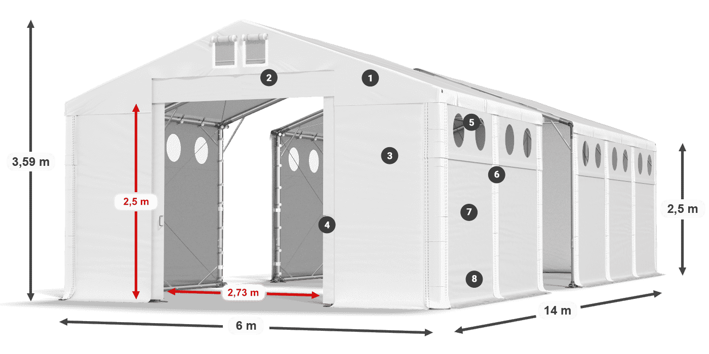 Tetto: MS 580 PVC Pareti: FR O 620 PVC 2.5m leggenda