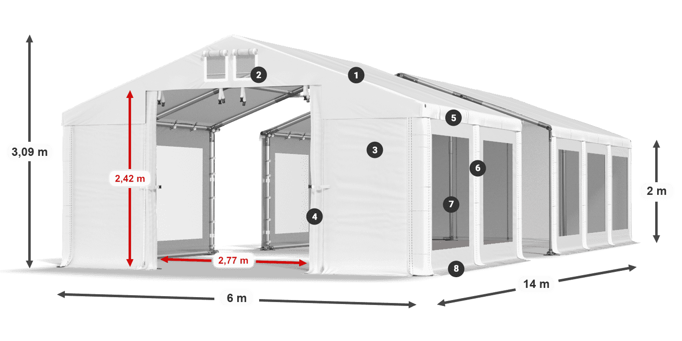 Tetto: MS 580 PVC Pareti: MS 580 PVC 2m leggenda
