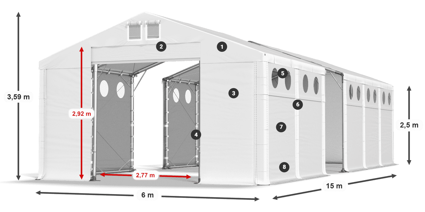 Tetto: MS 580 PVC Pareti: FR O 620 PVC 2.5m leggenda