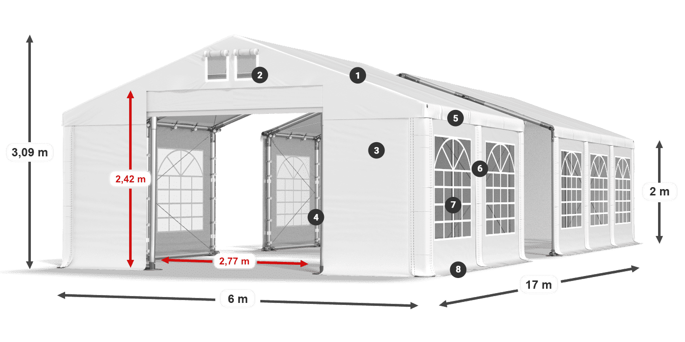 Tetto: MS 580 PVC Pareti: FR 620 PVC 2m leggenda