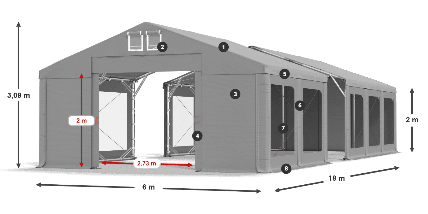 Tetto: MS 580 PVC Pareti: MS 580 PVC 2m leggenda